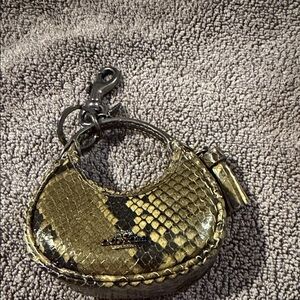 Coach Olive Metallic Snake-Print Mini Keychain Bag